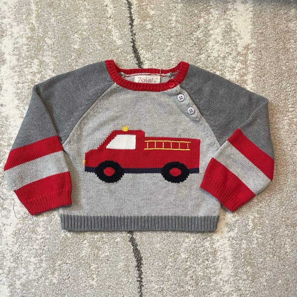 Zubels‎ knit boys sweater fire truck